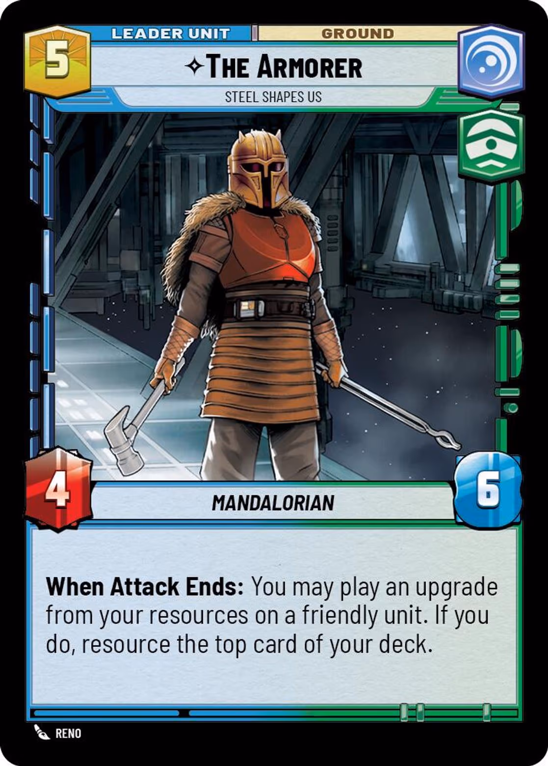 The Armorer - Steel Shapes Us ASH-001 Star Wars Unlimited card (back face)
