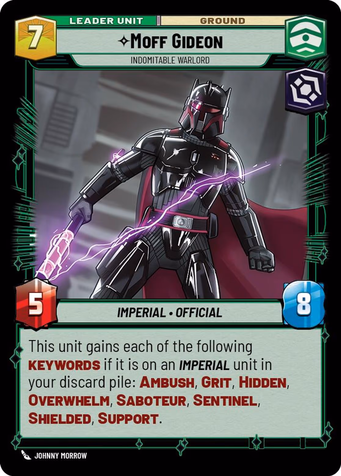 Moff Gideon - Indomitable Warlord ASH-008 Star Wars Unlimited card (back face)