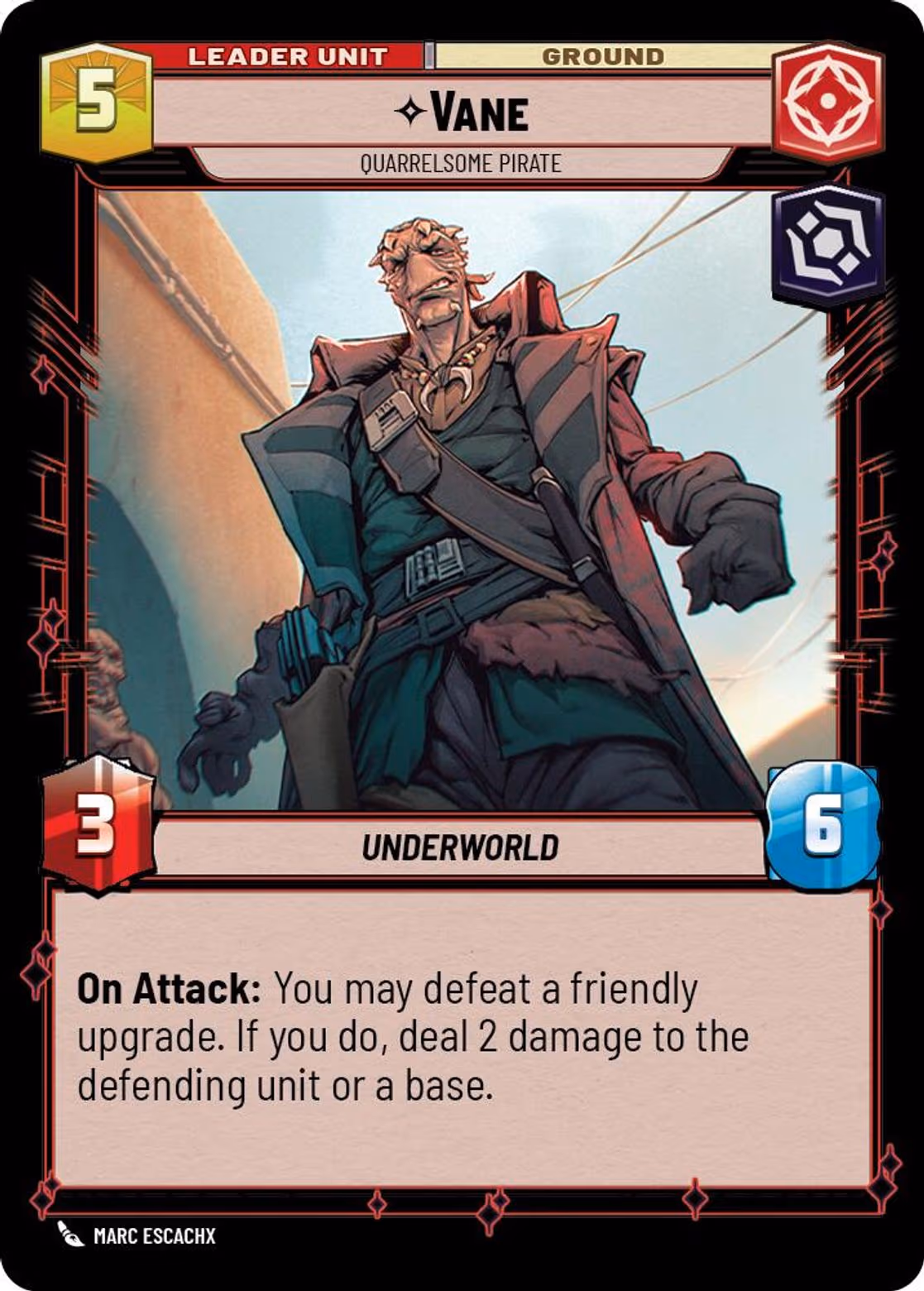 Vane - Quarrelsome Pirate ASH-012 Star Wars Unlimited card (back face)