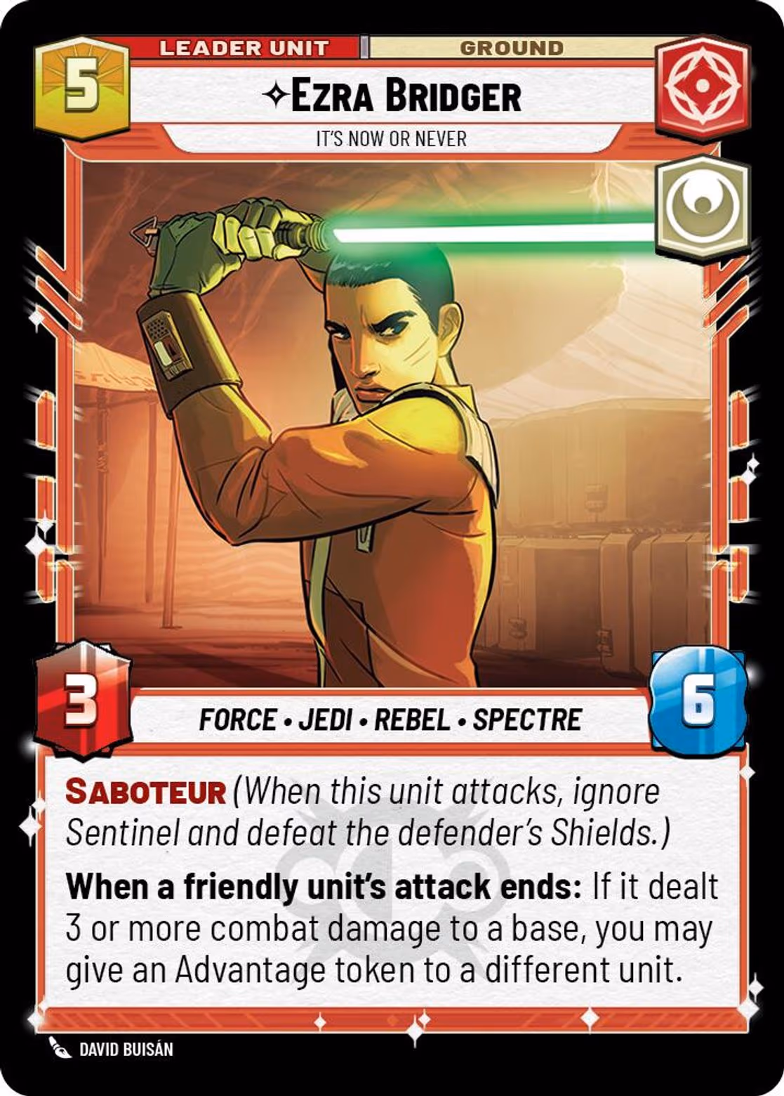 Ezra Bridger - It's Now or Never ASH-013 Star Wars Unlimited card (back face)