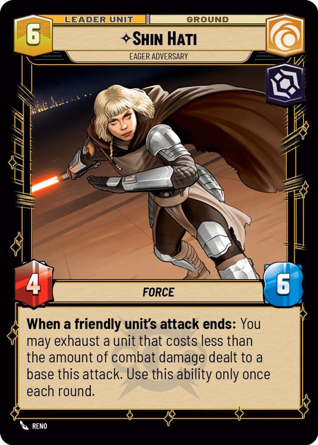 Shin Hati - Eager Adversary ASH-016 Star Wars Unlimited card (back face)