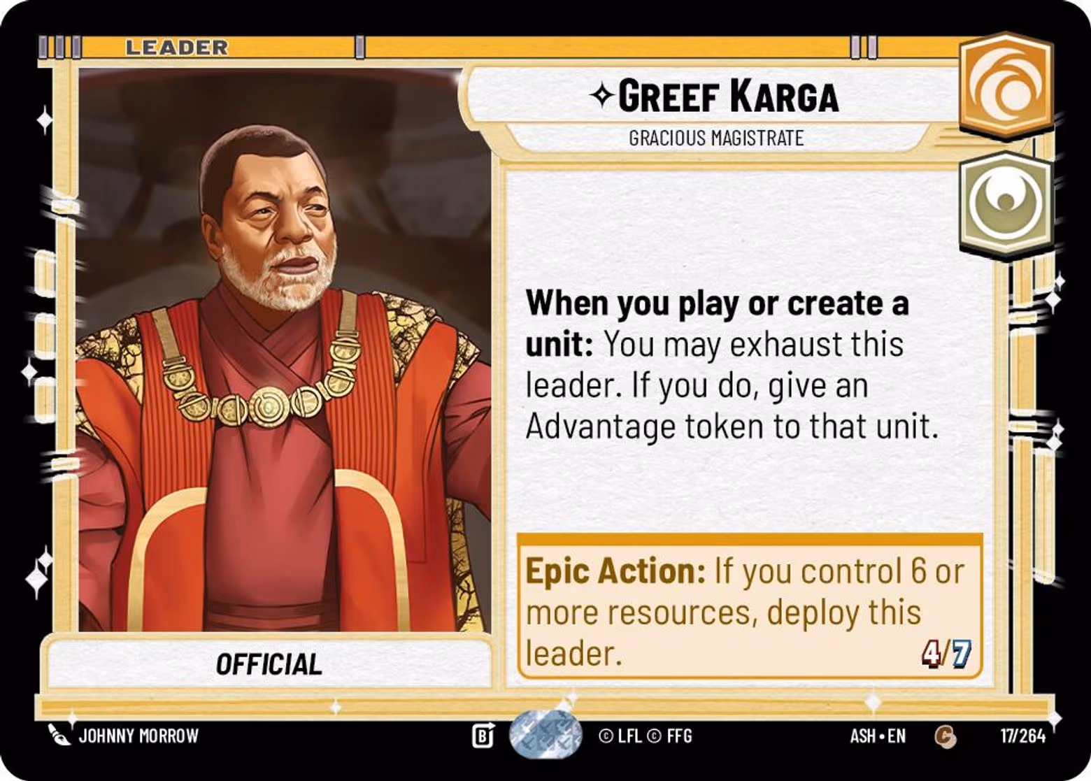 Greef Karga - Gracious Magistrate ASH-017 Star Wars Unlimited card