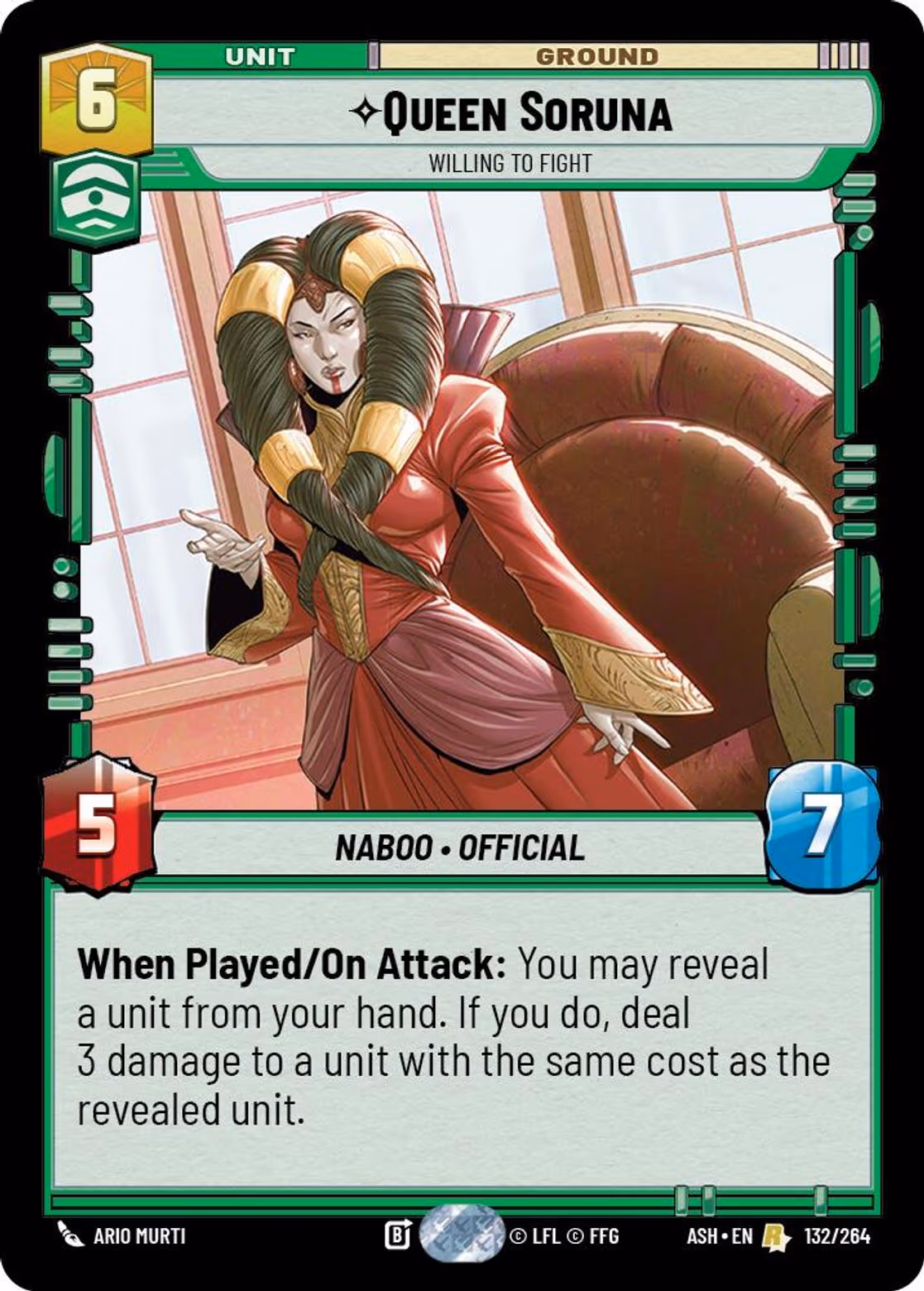 Queen Soruna - Willing to Fight ASH-132 Star Wars Unlimited card