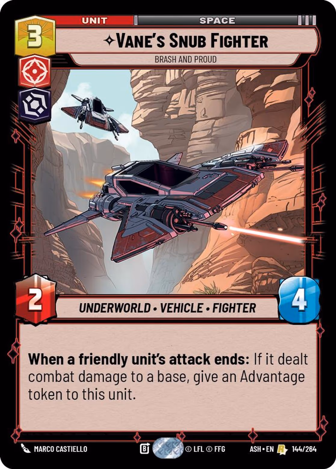 Vane's Snub Fighter - Brash and Proud ASH-144 Star Wars Unlimited card
