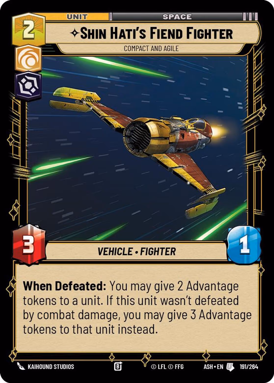 Shin Hati's Fiend Fighter - Compact and Agile ASH-191 Star Wars Unlimited card
