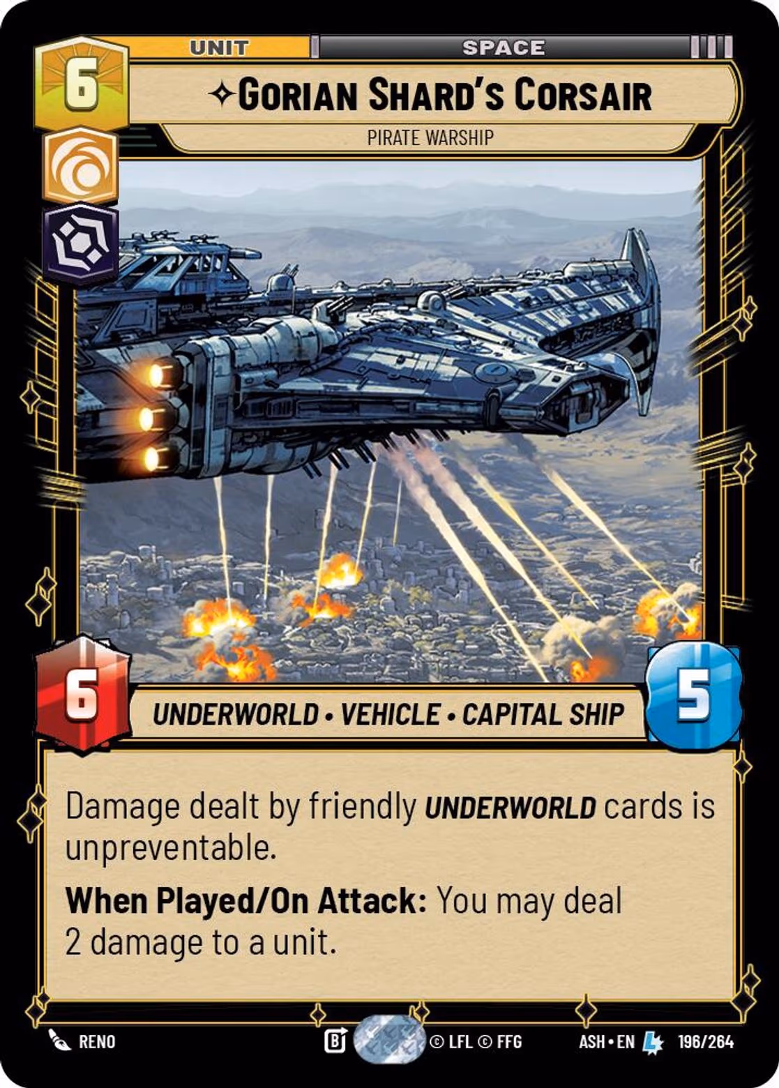 Gorian Shard's Corsair - Pirate Warship ASH-196 Star Wars Unlimited card