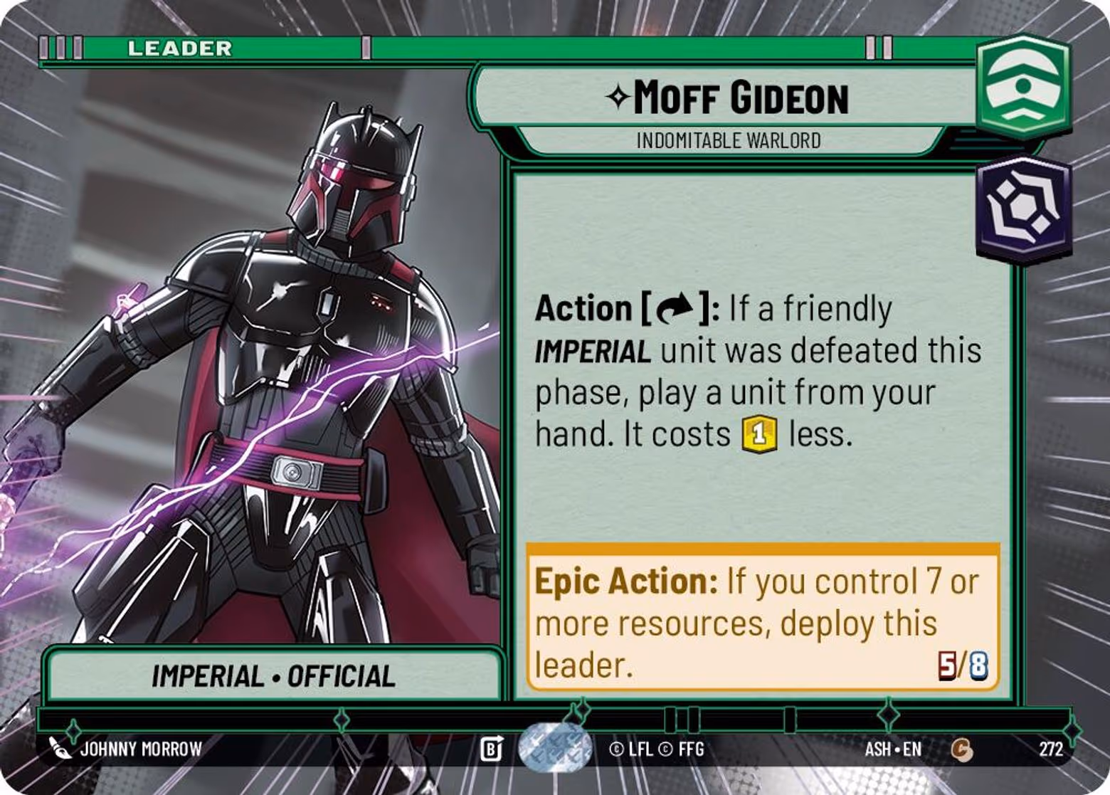 Moff Gideon - Indomitable Warlord ASH-272 Hyperspace Star Wars Unlimited card