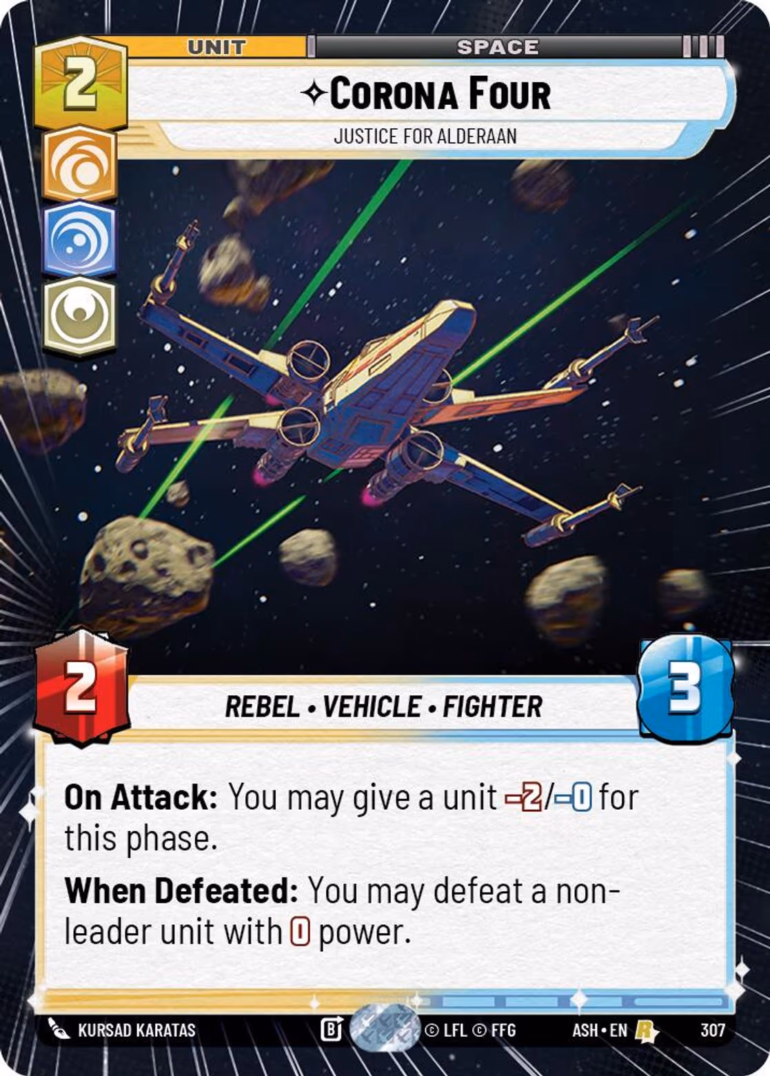 Corona Four - Justice for Alderaan ASH-307 Hyperspace Star Wars Unlimited card