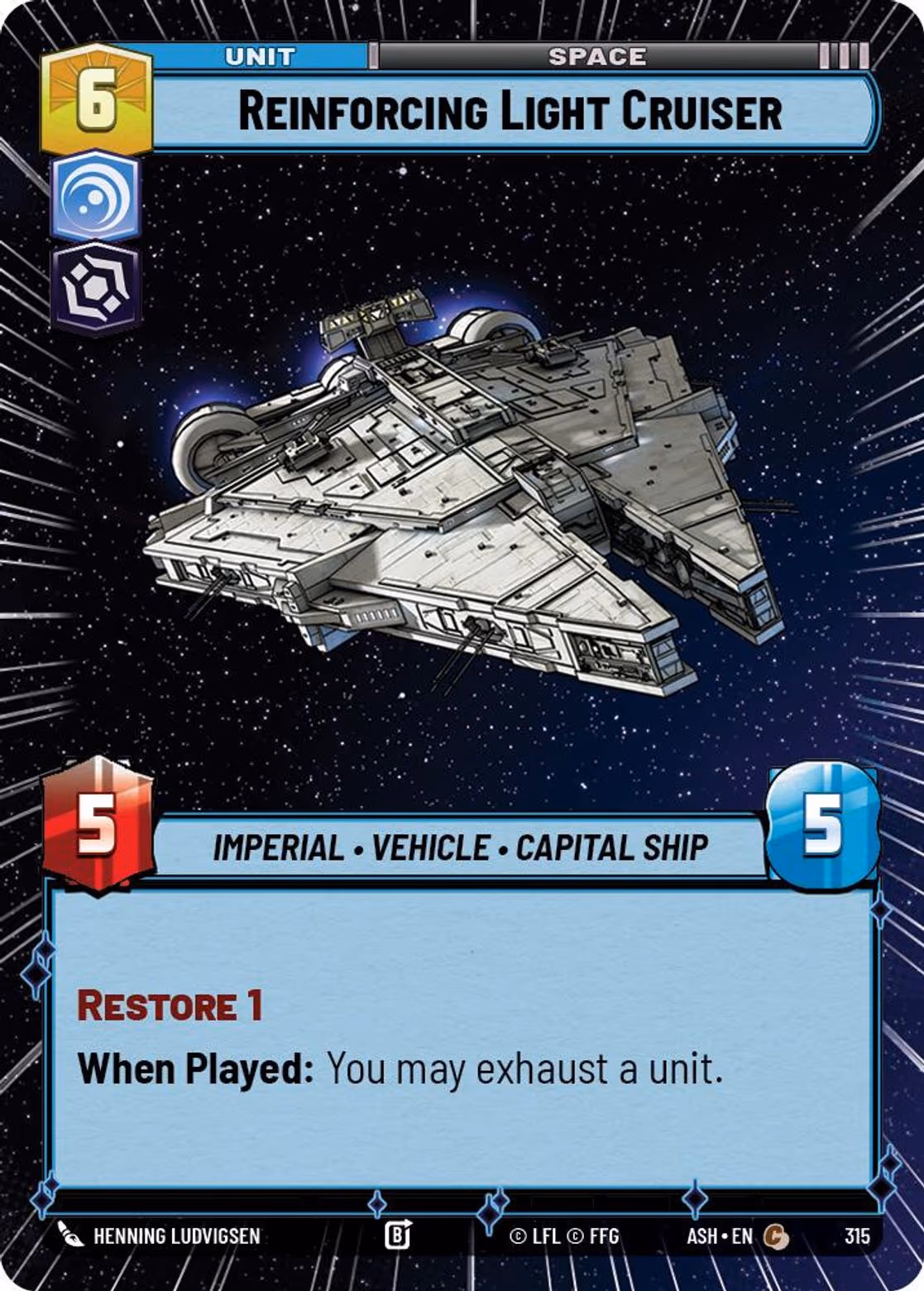 Reinforcing Light Cruiser ASH-315 Hyperspace Star Wars Unlimited card