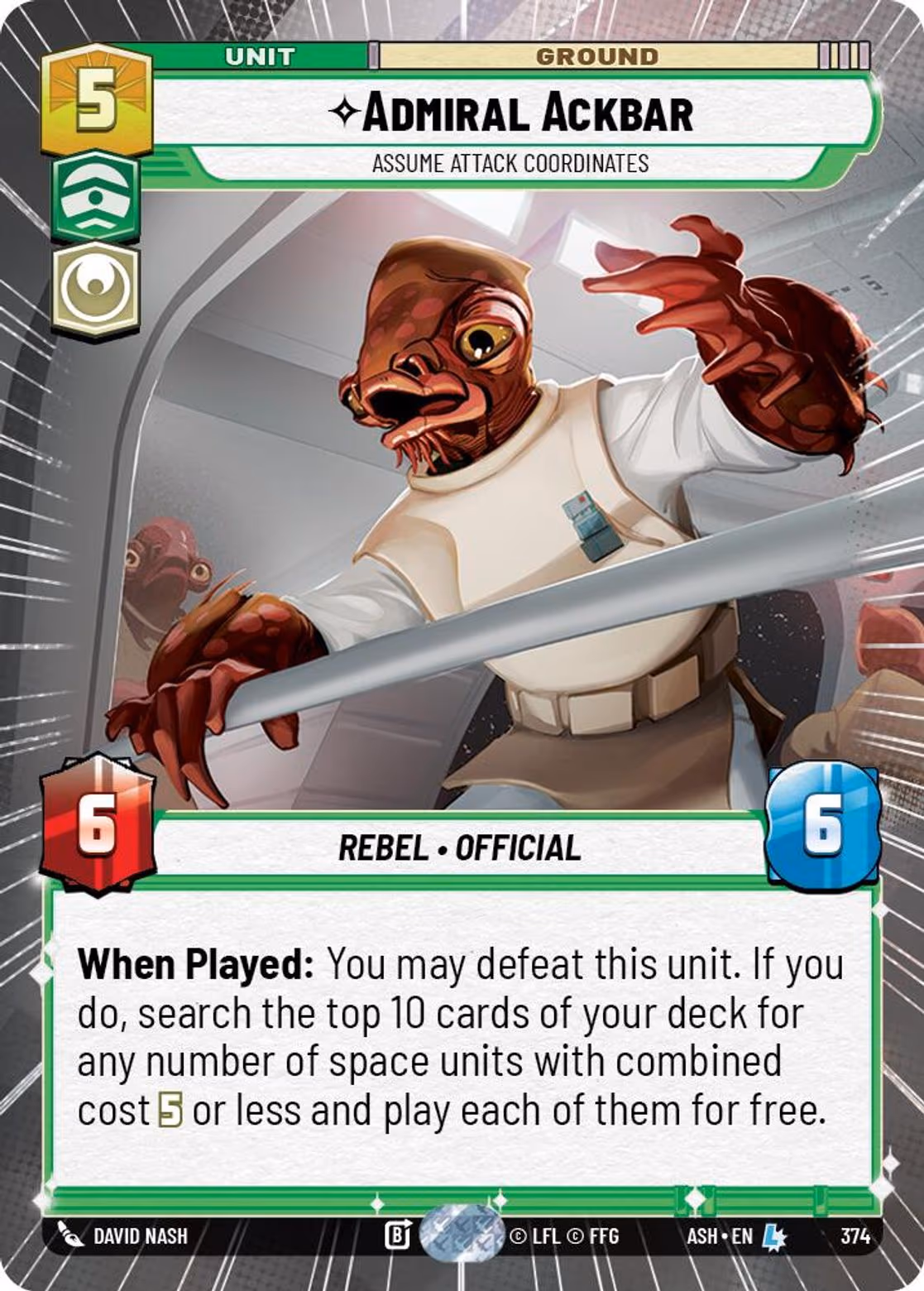 Admiral Ackbar - Assume Attack Coordinates ASH-374 Hyperspace Star Wars Unlimited card
