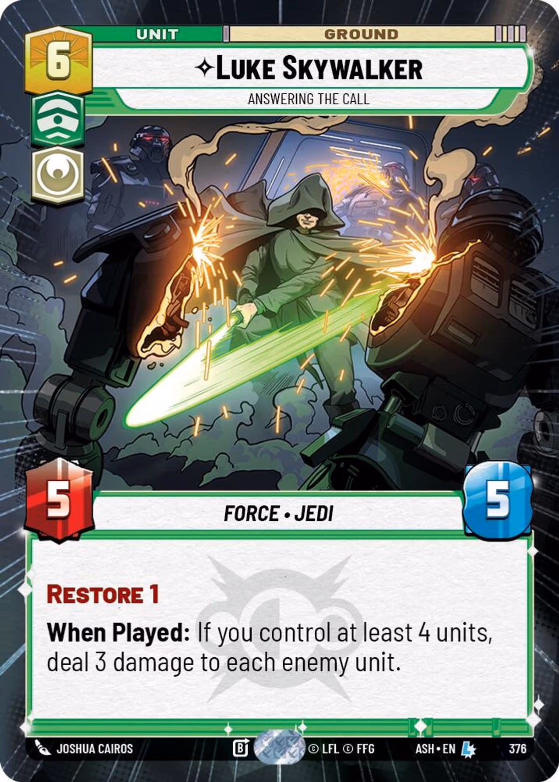 Luke Skywalker - Answering the Call ASH-376 Hyperspace Star Wars Unlimited card