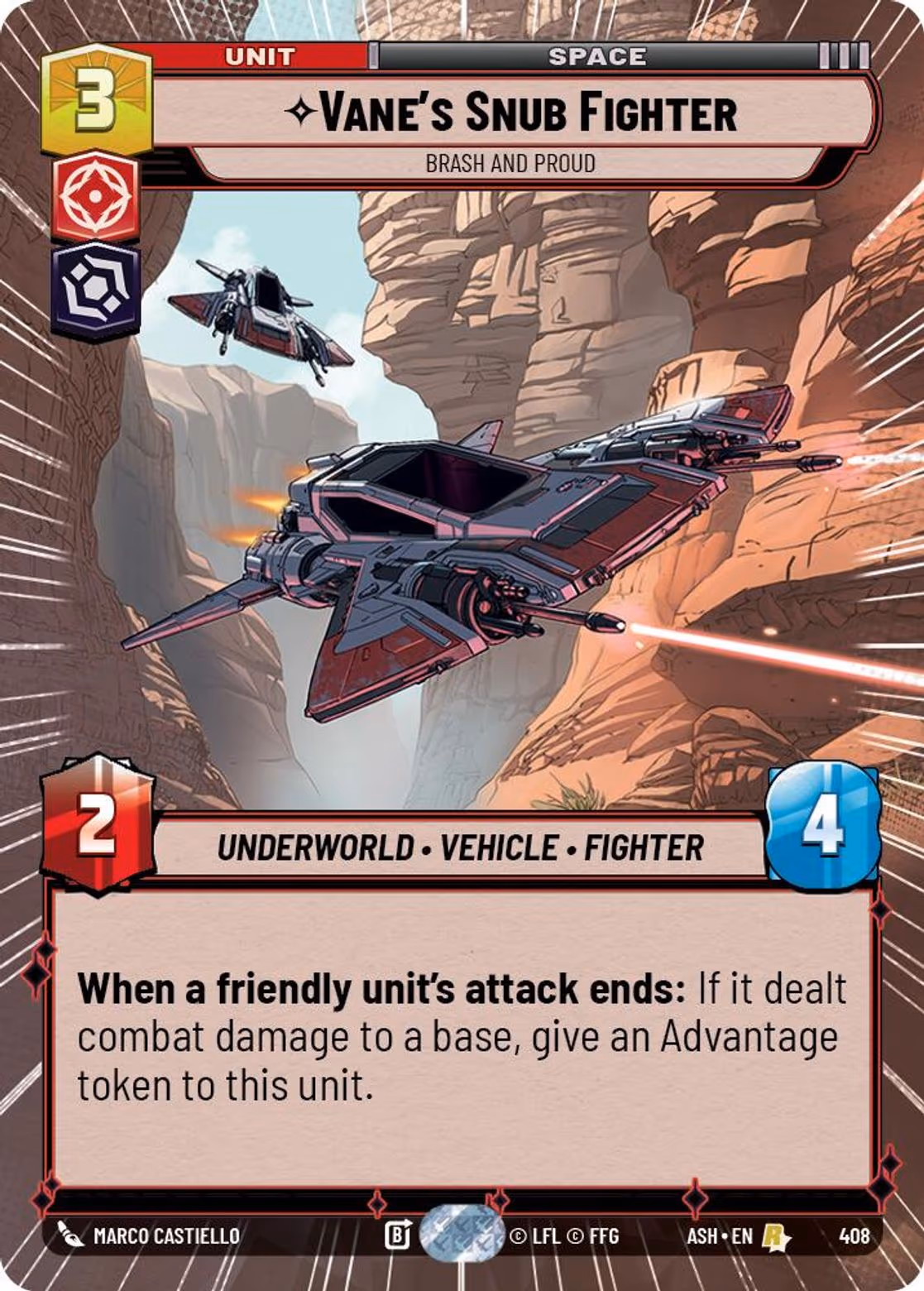 Vane's Snub Fighter - Brash and Proud ASH-408 Hyperspace Star Wars Unlimited card