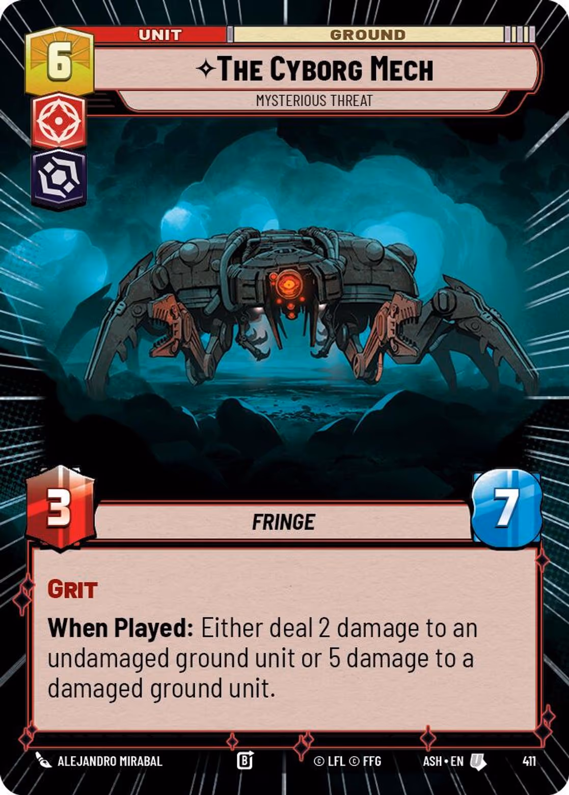 The Cyborg Mech - Mysterious Threat ASH-411 Hyperspace Star Wars Unlimited card