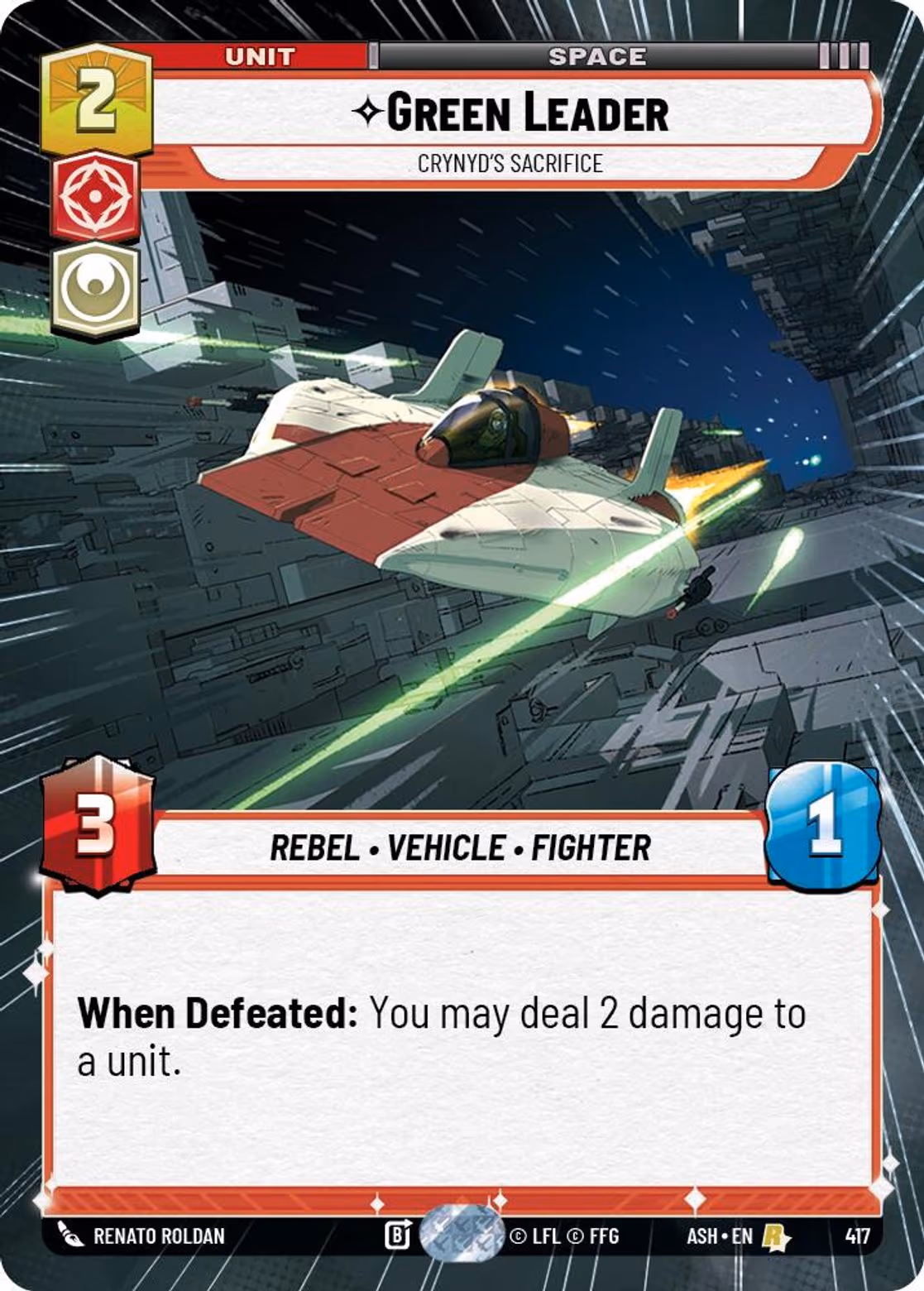 Green Leader - Crynyd's Sacrifice ASH-417 Hyperspace Star Wars Unlimited card