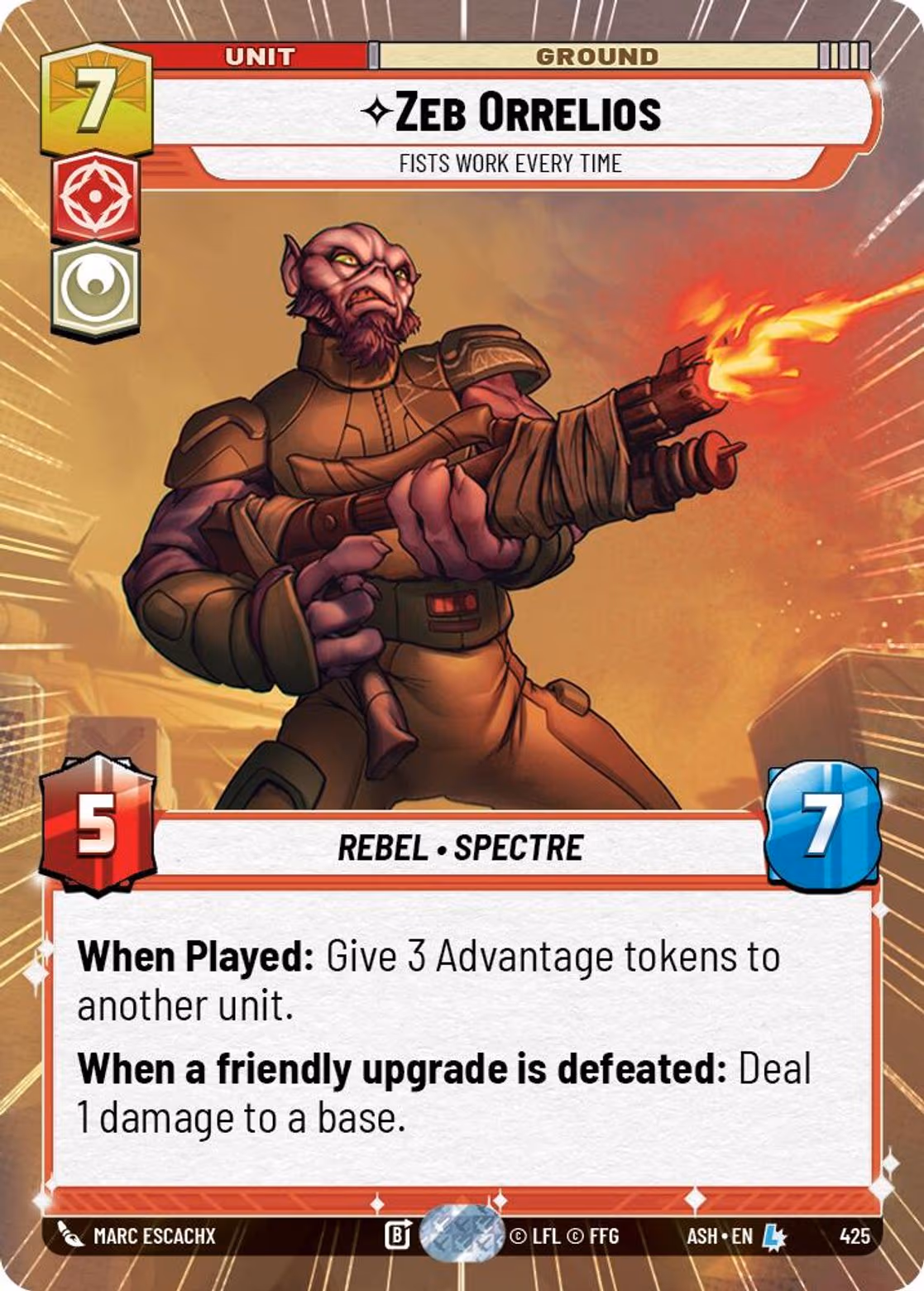 Zeb Orrelios - Fists Work Every Time ASH-425 Hyperspace Star Wars Unlimited card