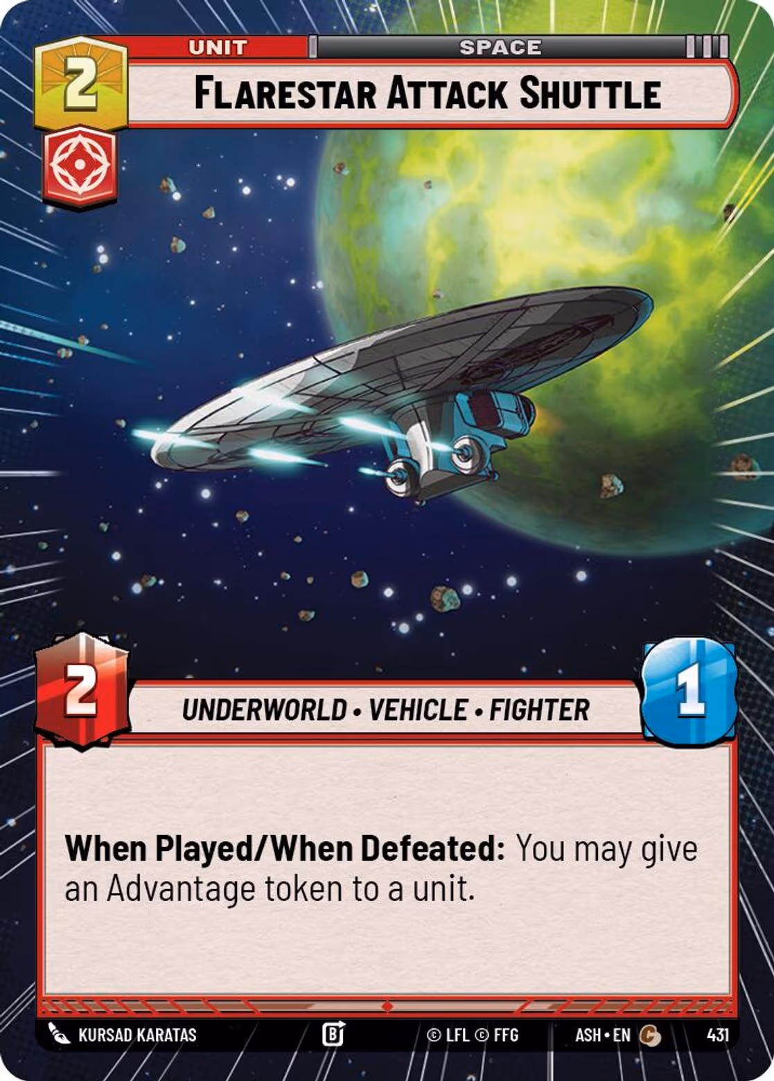 Flarestar Attack Shuttle ASH-431 Hyperspace Star Wars Unlimited card