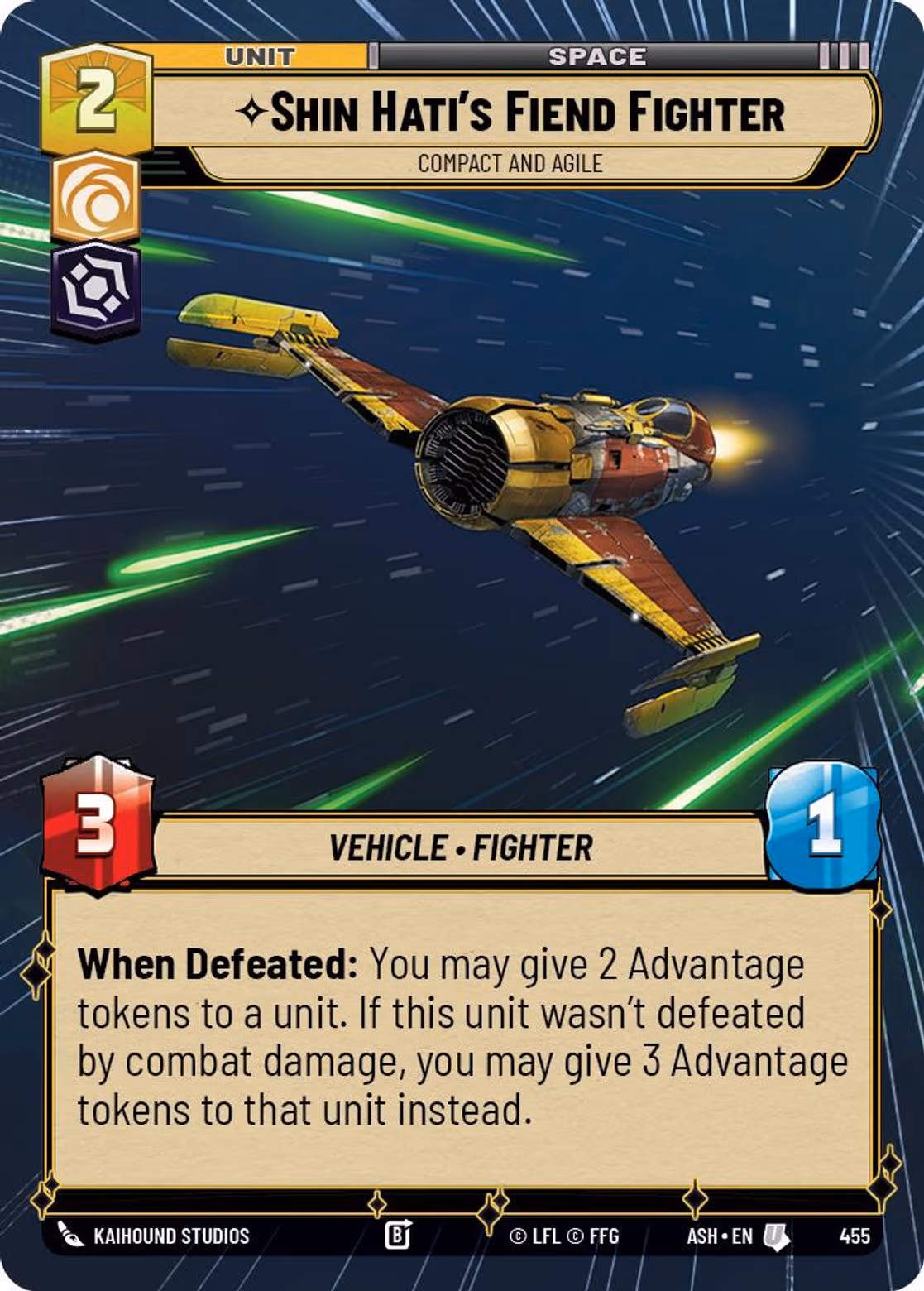 Shin Hati's Fiend Fighter - Compact and Agile ASH-455 Hyperspace Star Wars Unlimited card