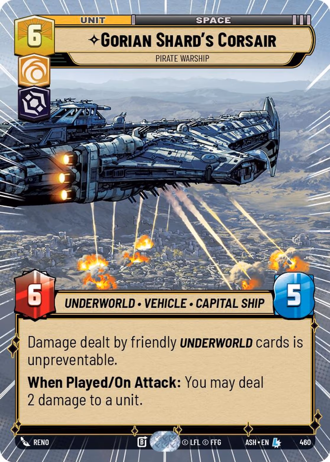 Gorian Shard's Corsair - Pirate Warship ASH-460 Hyperspace Star Wars Unlimited card