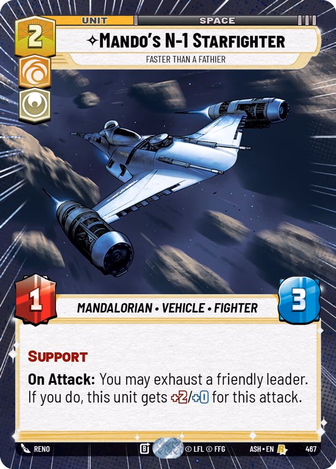Mando's N-1 Starfighter - Faster than a Fathier ASH-467 Hyperspace Star Wars Unlimited card
