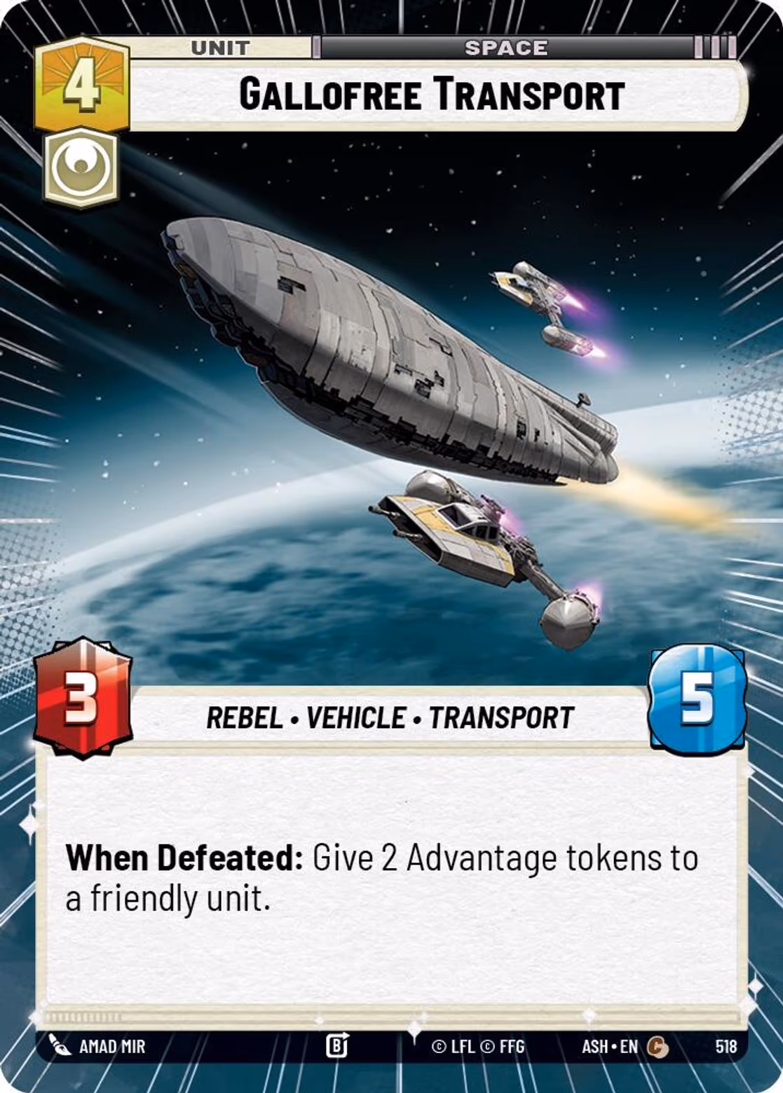Gallofree Transport ASH-518 Hyperspace Star Wars Unlimited card