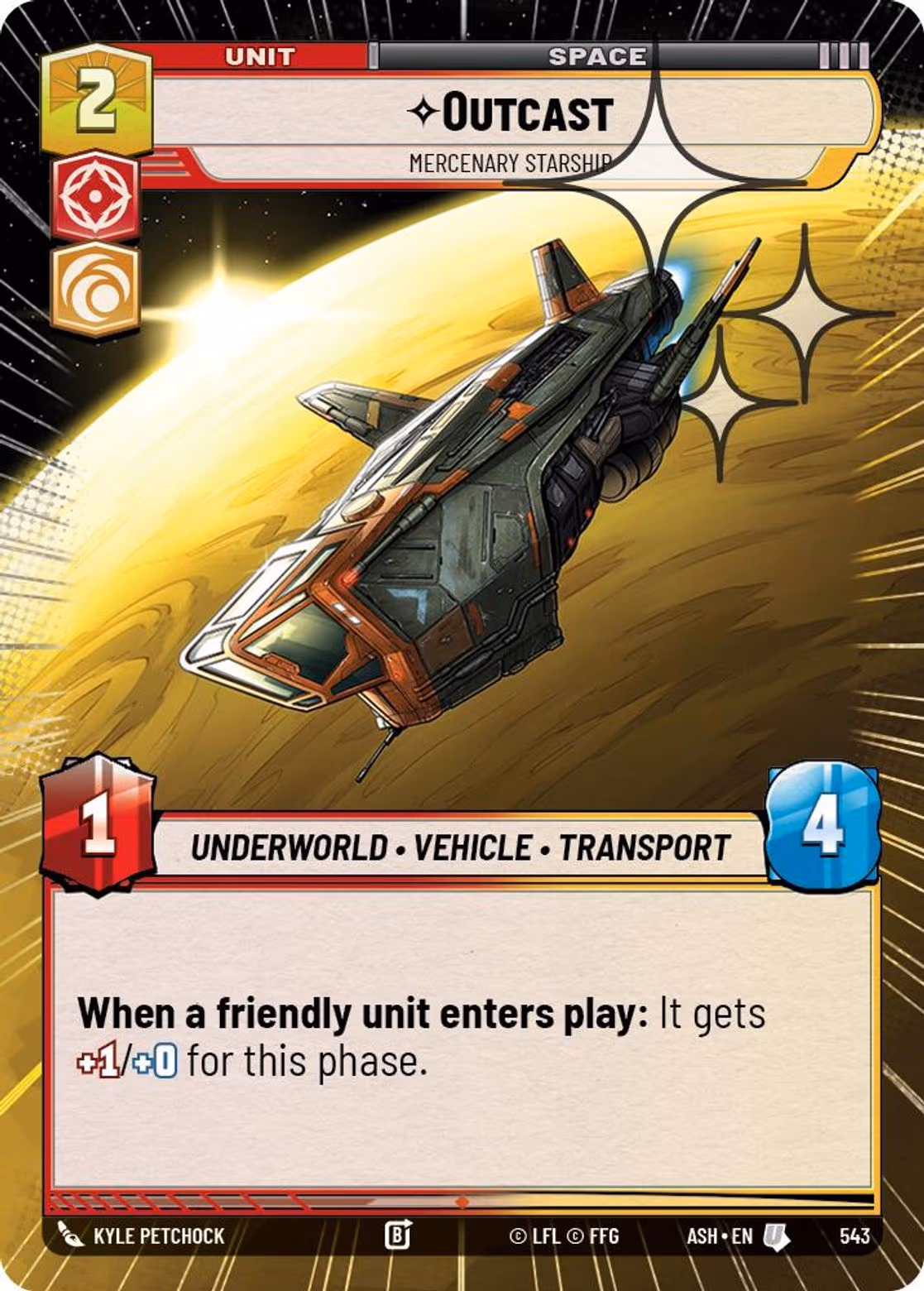 Outcast - Mercenary Starship ASH-543 Hyperspace Foil Star Wars Unlimited card