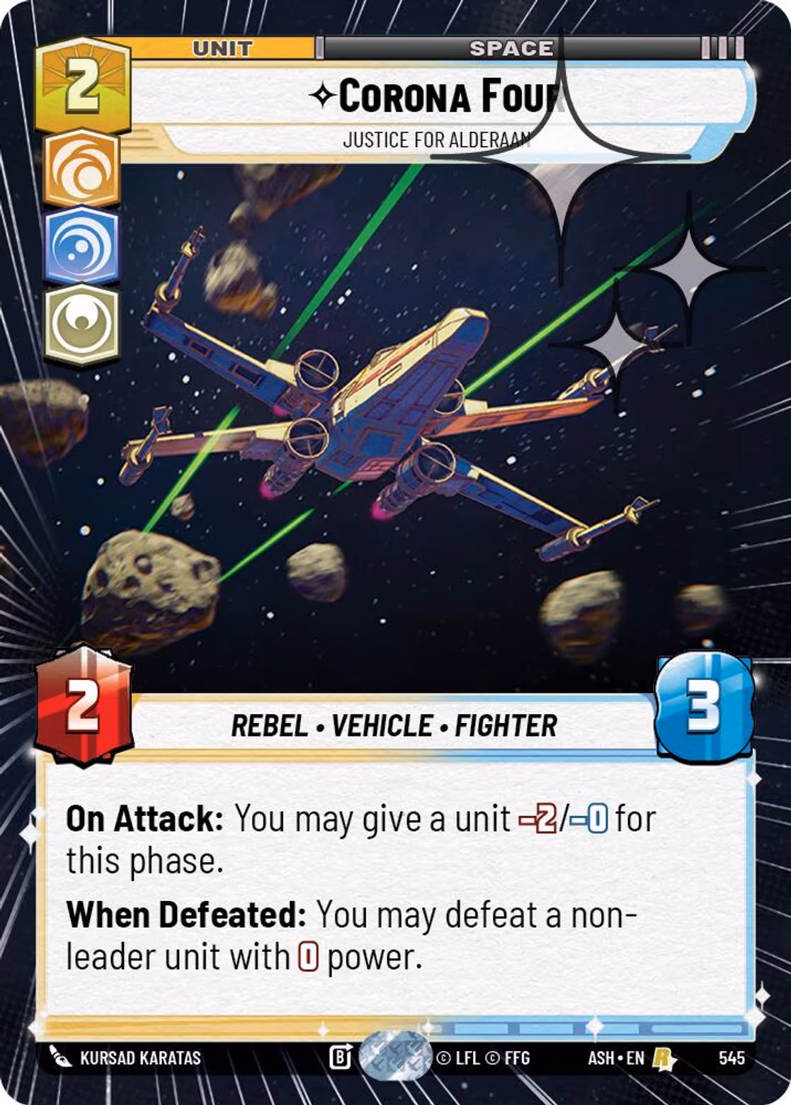 Corona Four - Justice for Alderaan ASH-545 Hyperspace Foil Star Wars Unlimited card