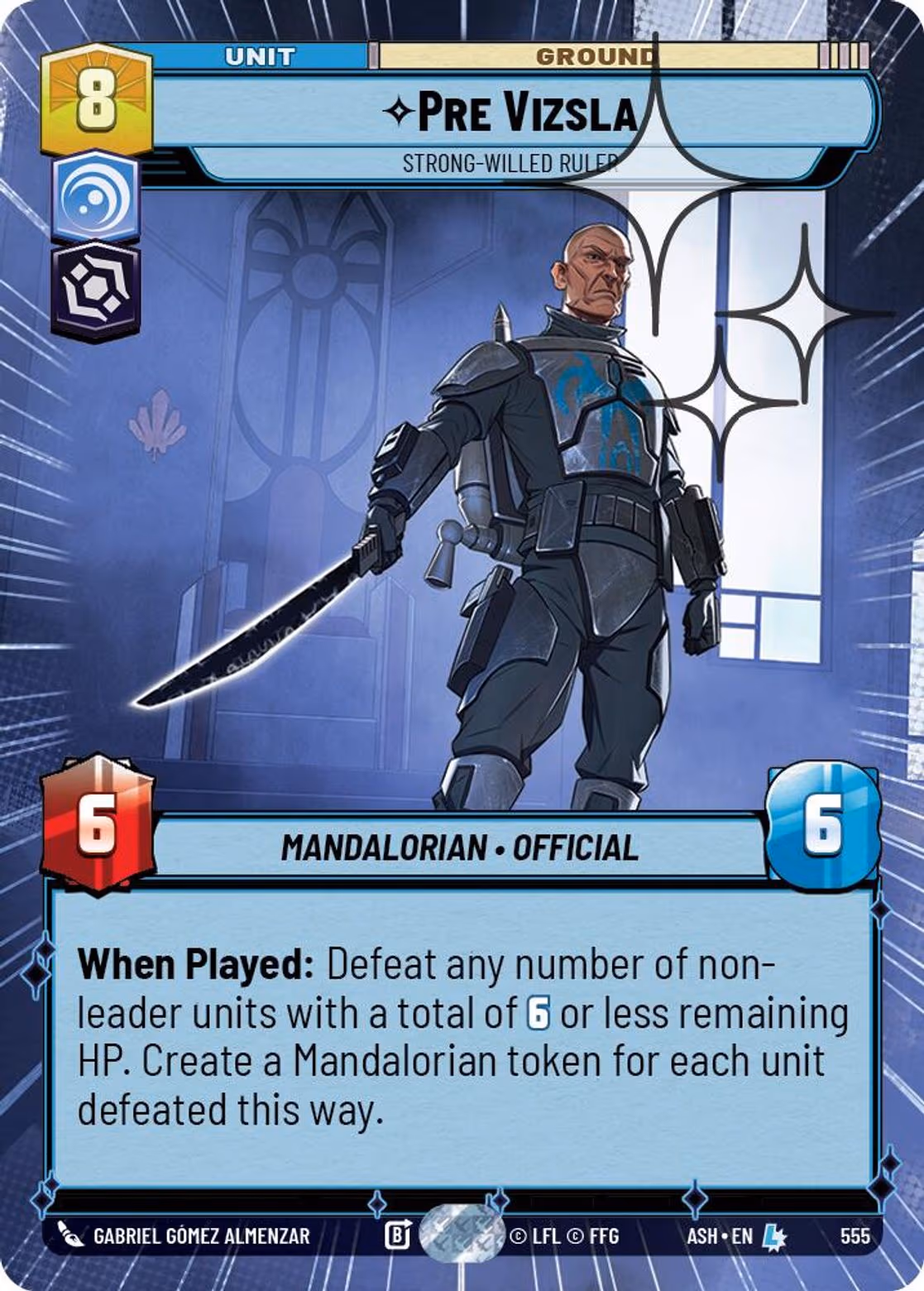 Pre Vizsla - Strong-Willed Ruler ASH-555 Hyperspace Foil Star Wars Unlimited card