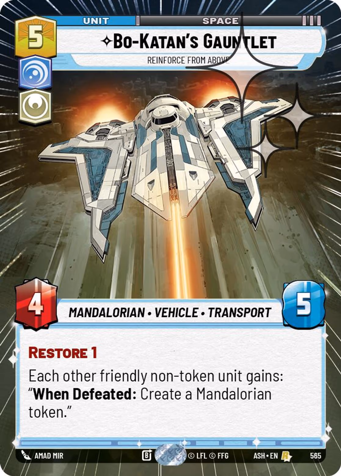Bo-Katan's Gauntlet - Reinforce from Above ASH-565 Hyperspace Foil Star Wars Unlimited card
