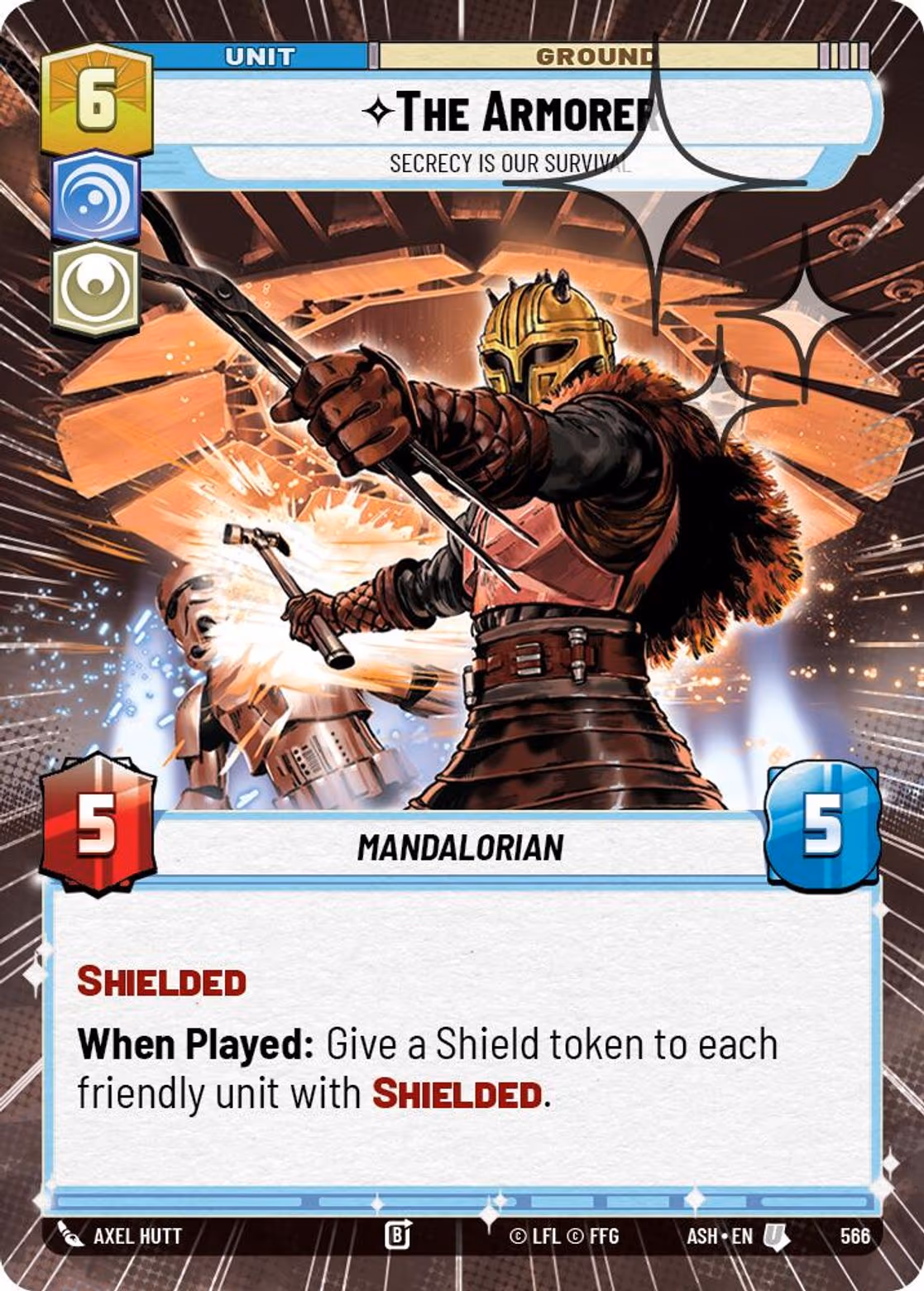 The Armorer - Secrecy is Our Survival ASH-566 Hyperspace Foil Star Wars Unlimited card