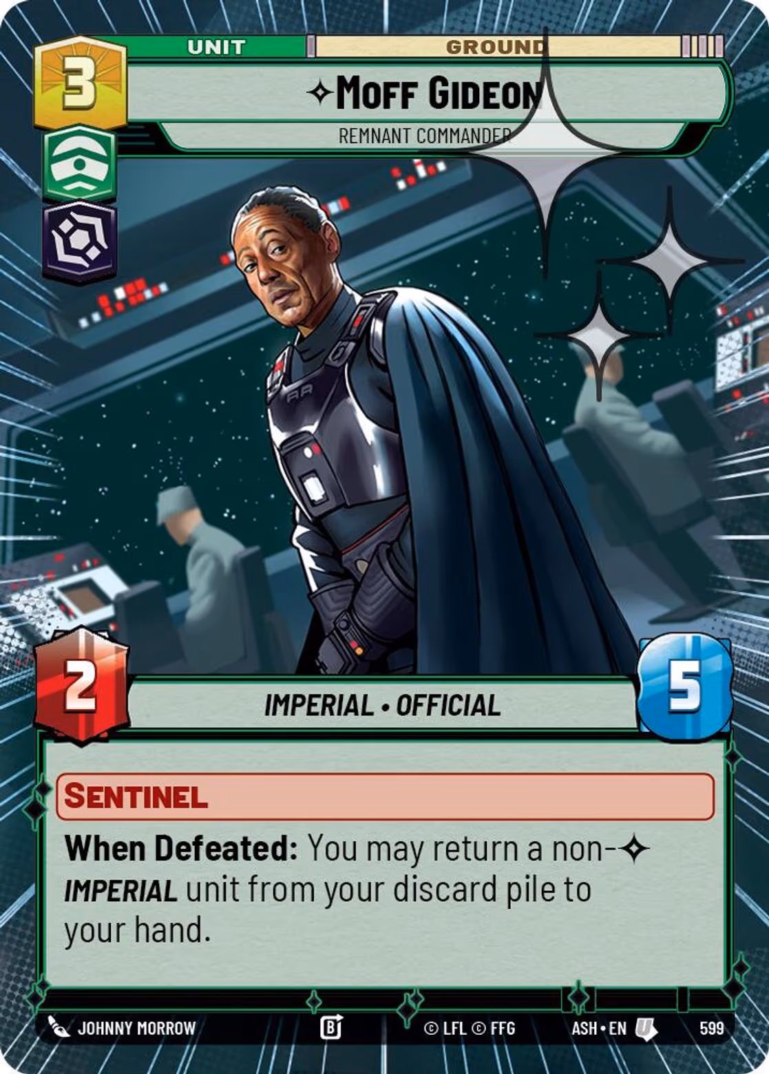 Moff Gideon - Remnant Commander ASH-599 Hyperspace Foil Star Wars Unlimited card