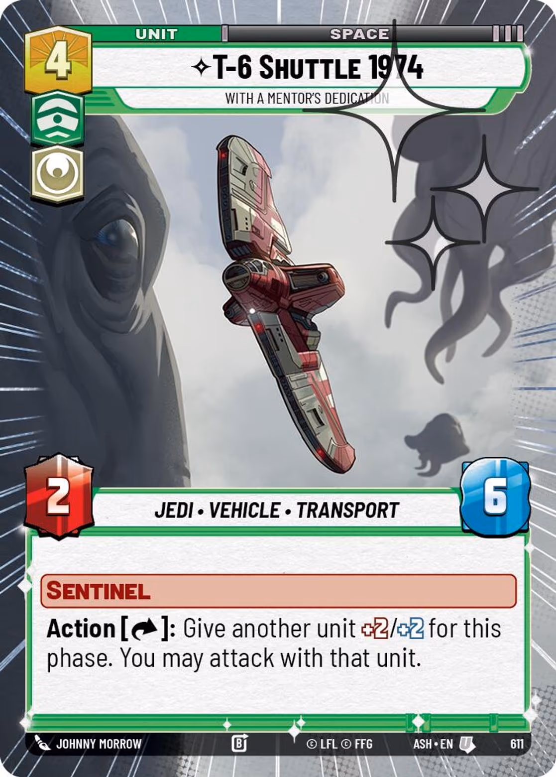 T-6 Shuttle 1974 - With a Mentor's Dedication ASH-611 Hyperspace Foil Star Wars Unlimited card