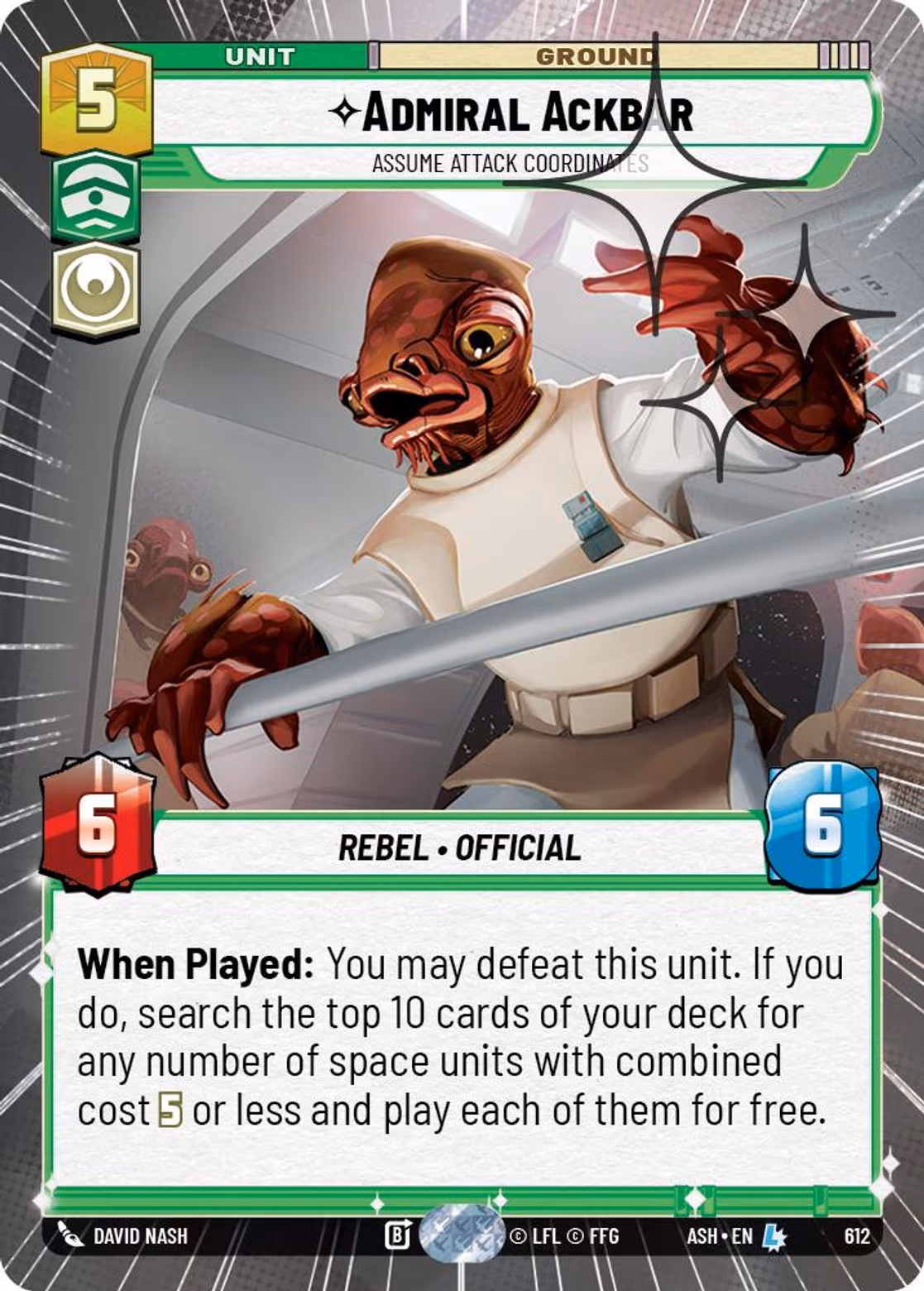 Admiral Ackbar - Assume Attack Coordinates ASH-612 Hyperspace Foil Star Wars Unlimited card