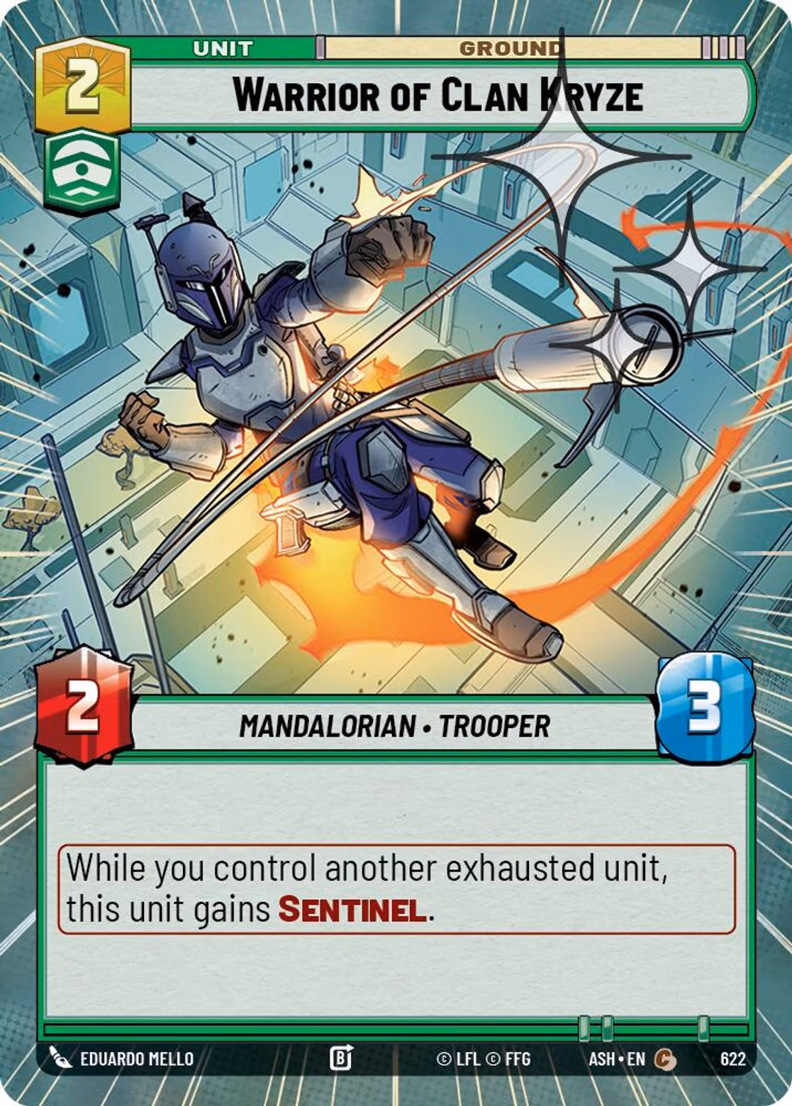 Warrior of Clan Kryze ASH-622 Hyperspace Foil Star Wars Unlimited card