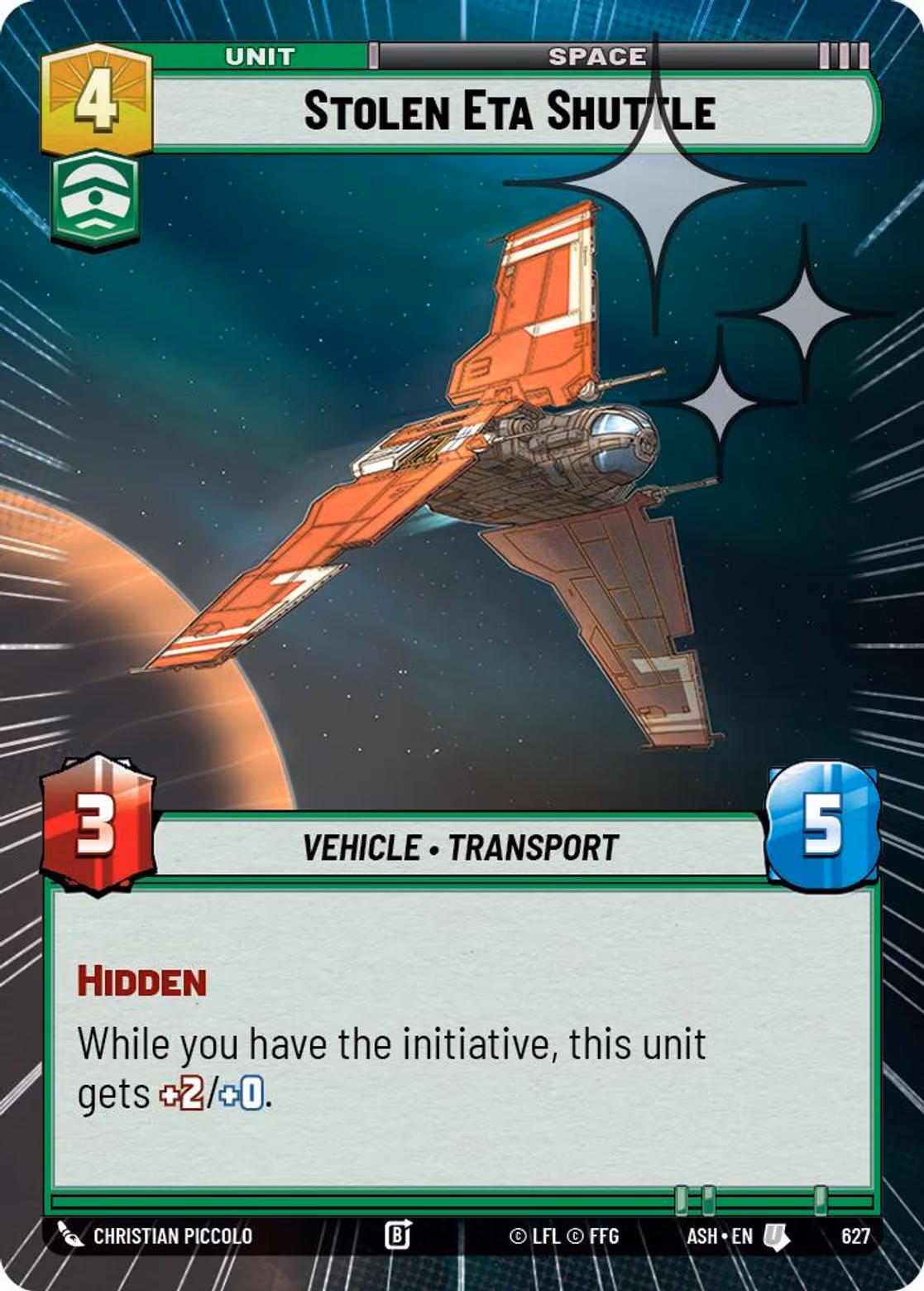 Stolen Eta Shuttle ASH-627 Hyperspace Foil Star Wars Unlimited card
