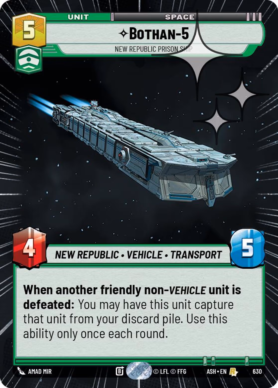 Bothan-5 - New Republic Prison Ship ASH-630 Hyperspace Foil Star Wars Unlimited card