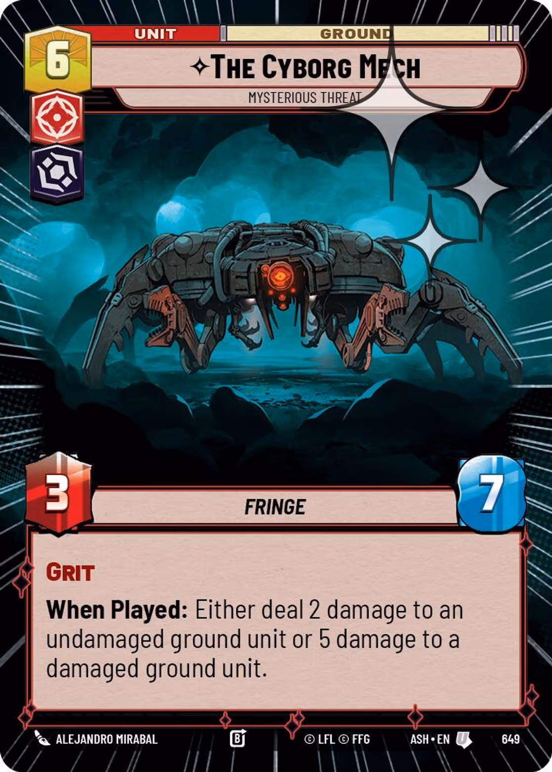 The Cyborg Mech - Mysterious Threat ASH-649 Hyperspace Foil Star Wars Unlimited card