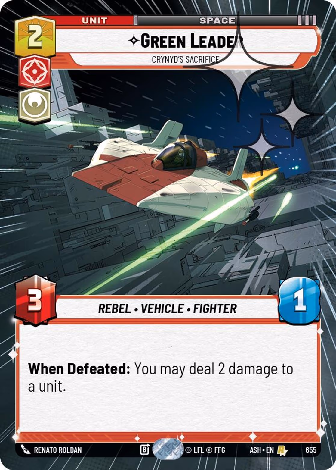Green Leader - Crynyd's Sacrifice ASH-655 Hyperspace Foil Star Wars Unlimited card