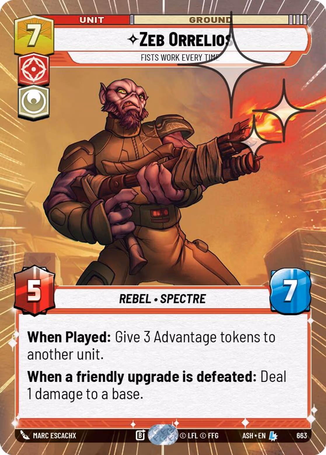 Zeb Orrelios - Fists Work Every Time ASH-663 Hyperspace Foil Star Wars Unlimited card