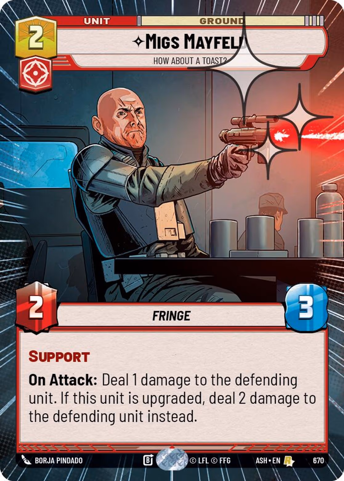 Migs Mayfeld - How About a Toast? ASH-670 Hyperspace Foil Star Wars Unlimited card