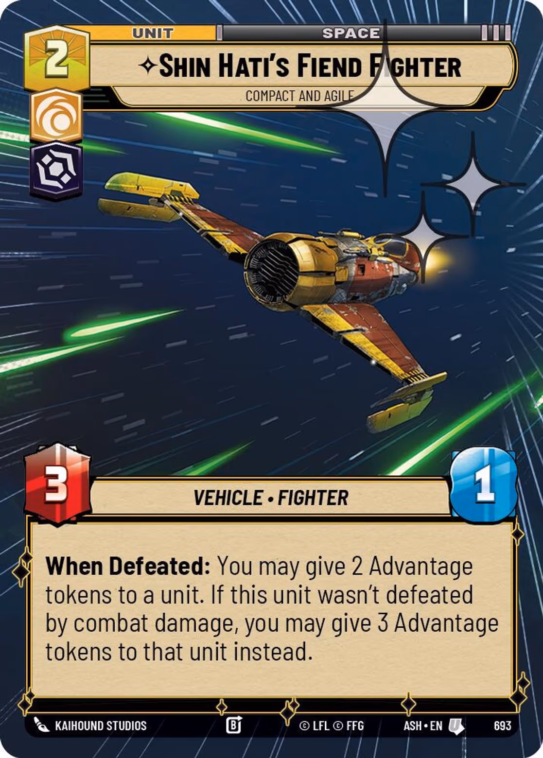 Shin Hati's Fiend Fighter - Compact and Agile ASH-693 Hyperspace Foil Star Wars Unlimited card