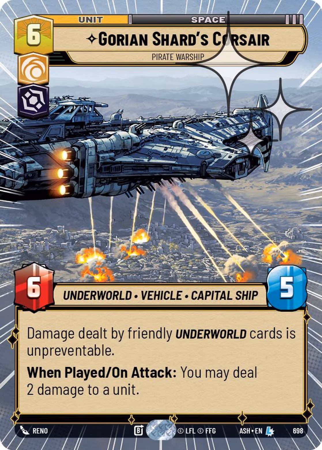 Gorian Shard's Corsair - Pirate Warship ASH-698 Hyperspace Foil Star Wars Unlimited card