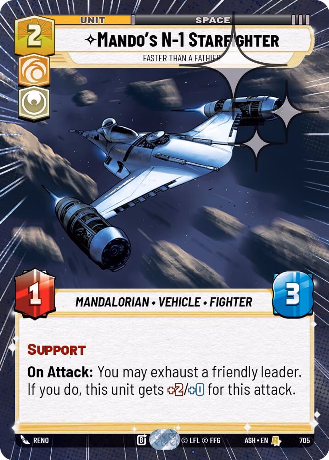 Mando's N-1 Starfighter - Faster than a Fathier ASH-705 Hyperspace Foil Star Wars Unlimited card