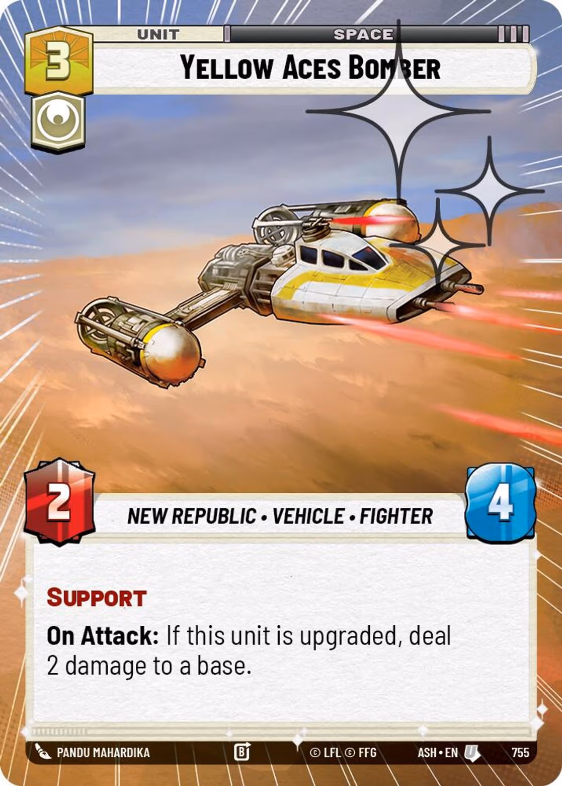 Yellow Aces Bomber ASH-755 Hyperspace Foil Star Wars Unlimited card