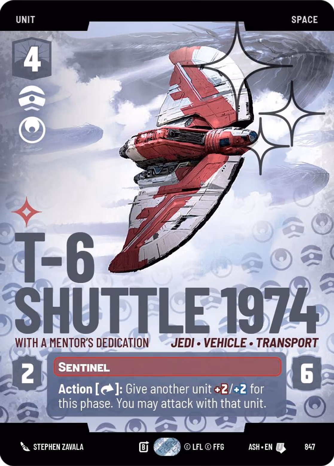 T-6 Shuttle 1974 - With a Mentor's Dedication ASH-847 Prestige Foil Star Wars Unlimited card