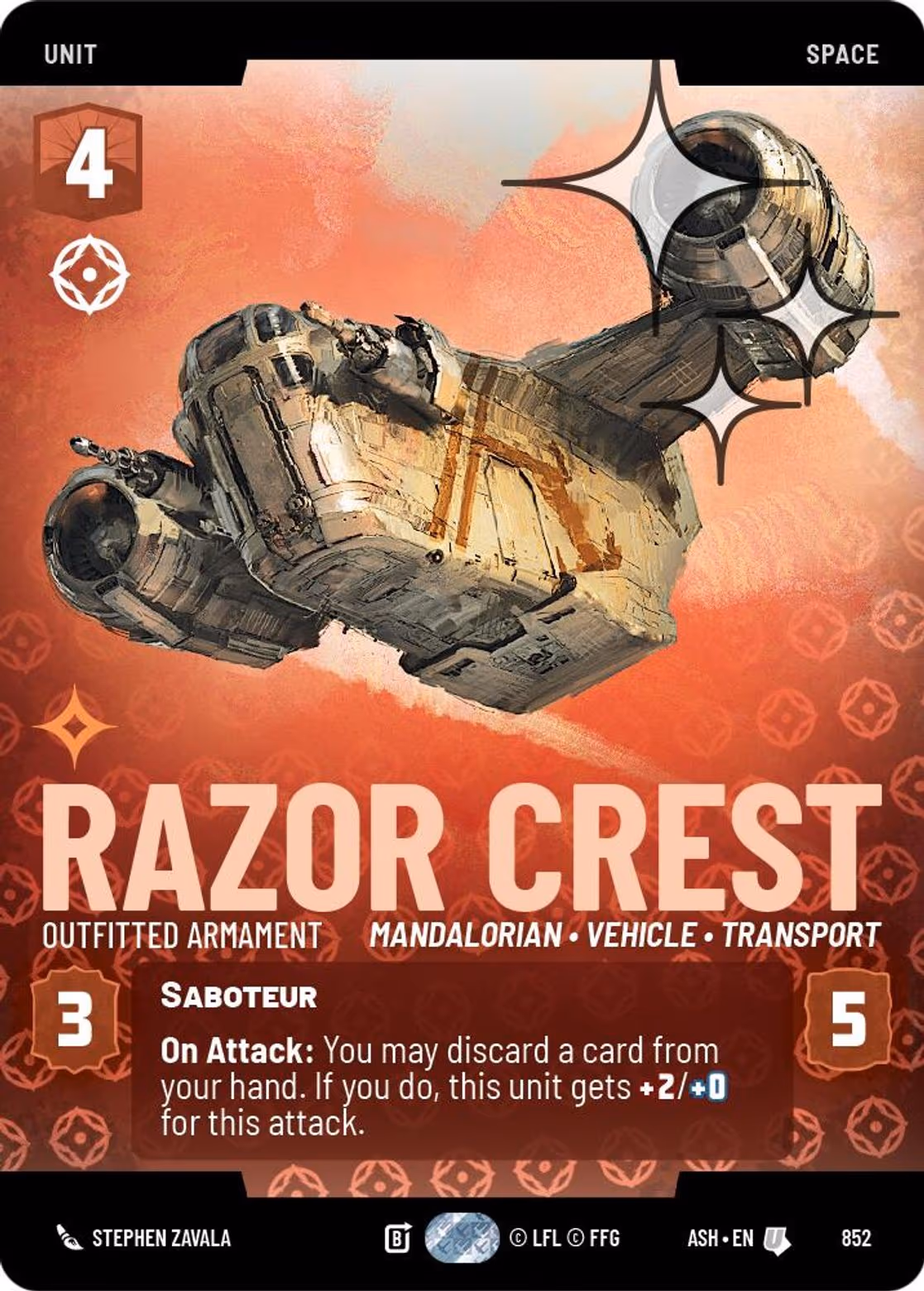 Razor Crest - Outfitted Armament ASH-852 Prestige Foil Star Wars Unlimited card