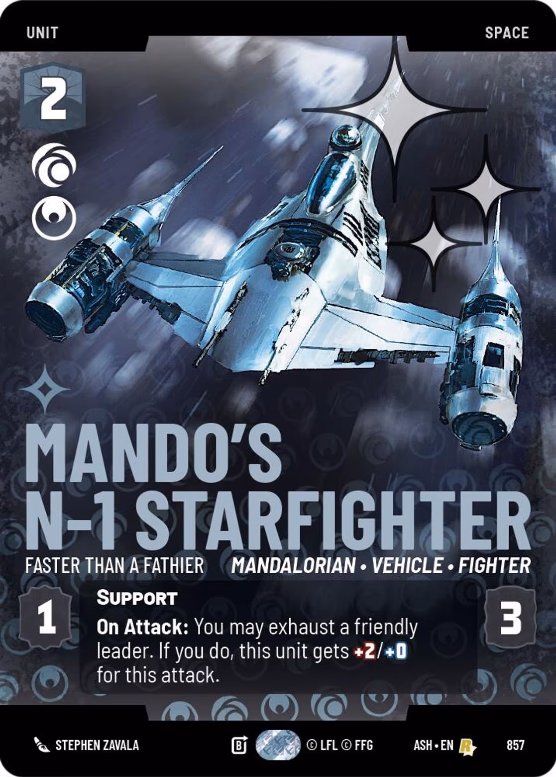 Mando's N-1 Starfighter - Faster than a Fathier ASH-857 Prestige Foil Star Wars Unlimited card
