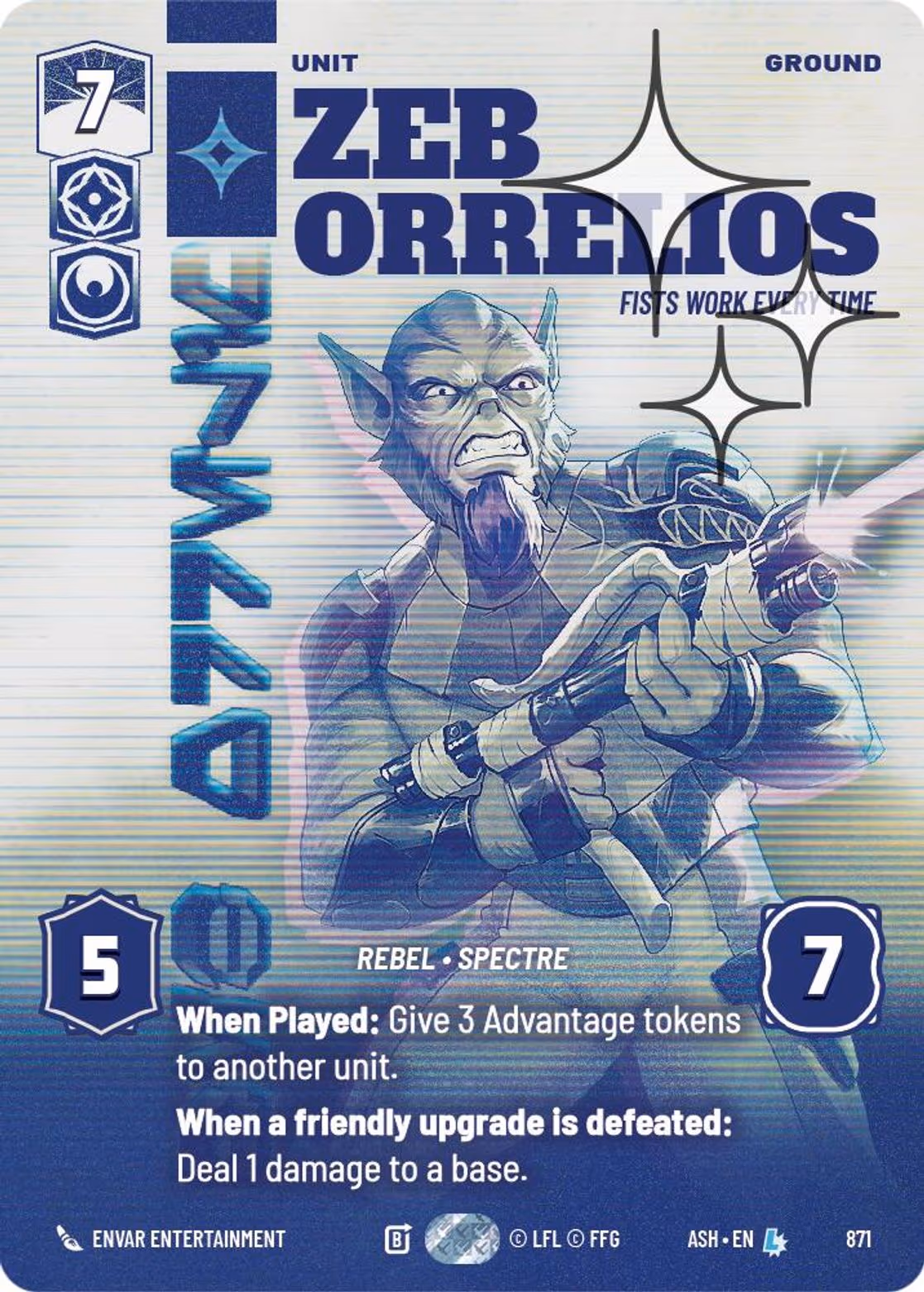 Zeb Orrelios - Fists Work Every Time ASH-871 Prestige Foil Star Wars Unlimited card