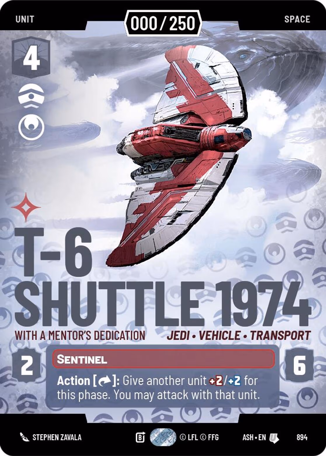 T-6 Shuttle 1974 - With a Mentor's Dedication ASH-894 Prestige Serialized Star Wars Unlimited card