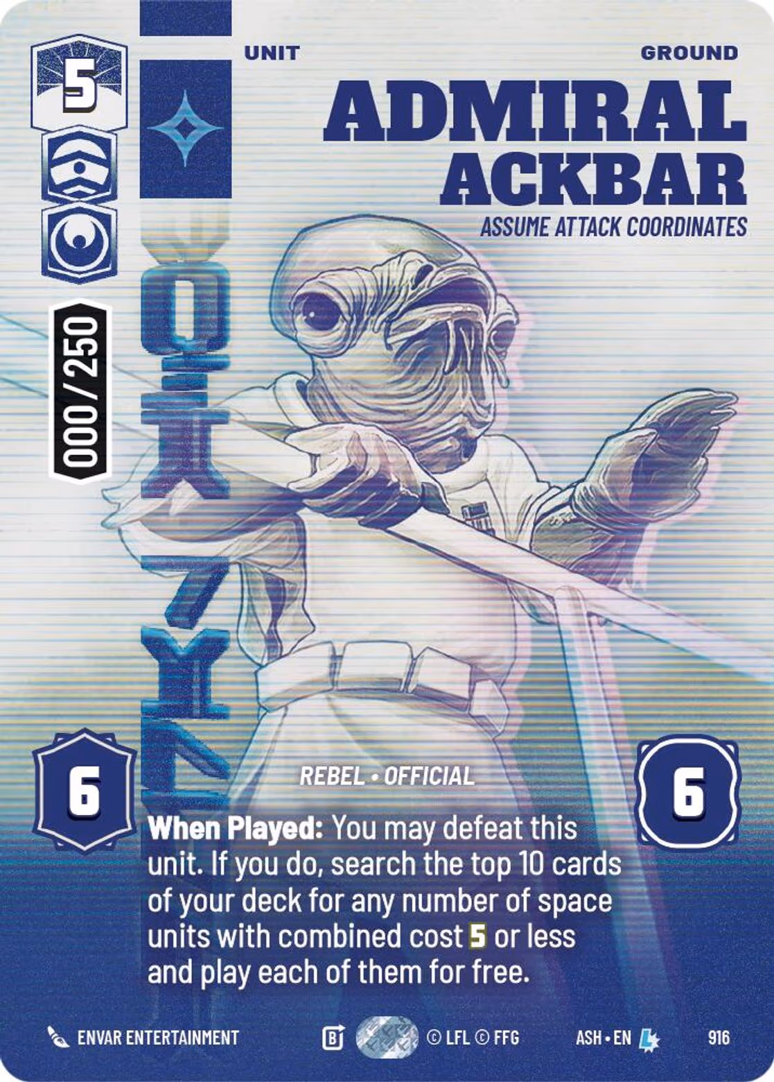 Admiral Ackbar - Assume Attack Coordinates ASH-916 Prestige Serialized Star Wars Unlimited card