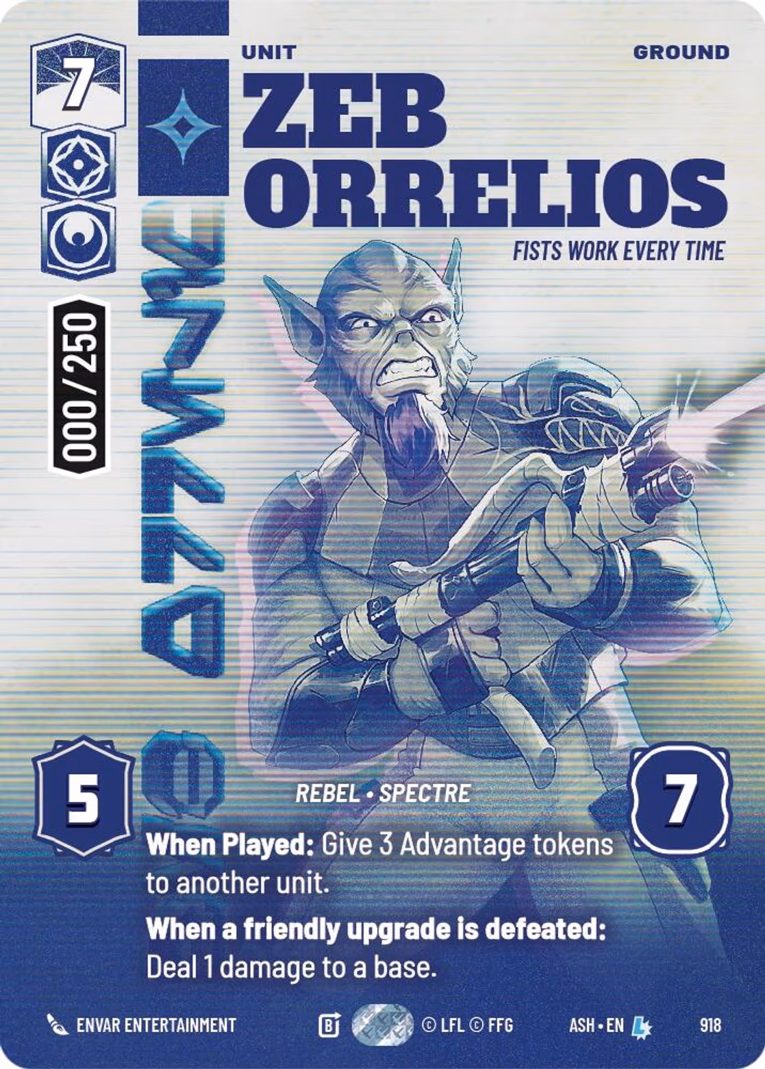 Zeb Orrelios - Fists Work Every Time ASH-918 Prestige Serialized Star Wars Unlimited card